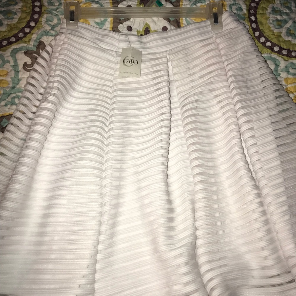 White skirt with horizontal sheer stripes
